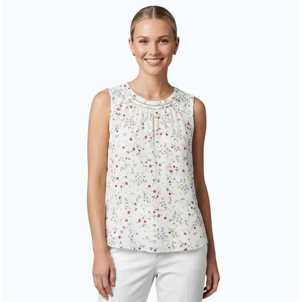 41 Hawthorn Sleeveless Blouse White Floral Embroidered Neck Women XL NWT
